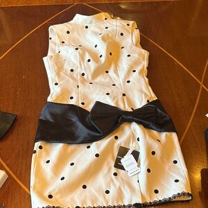 NWT Innovare Denim Polka Dot Dress with Black Bow